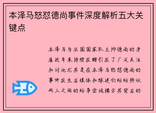 本泽马怒怼德尚事件深度解析五大关键点